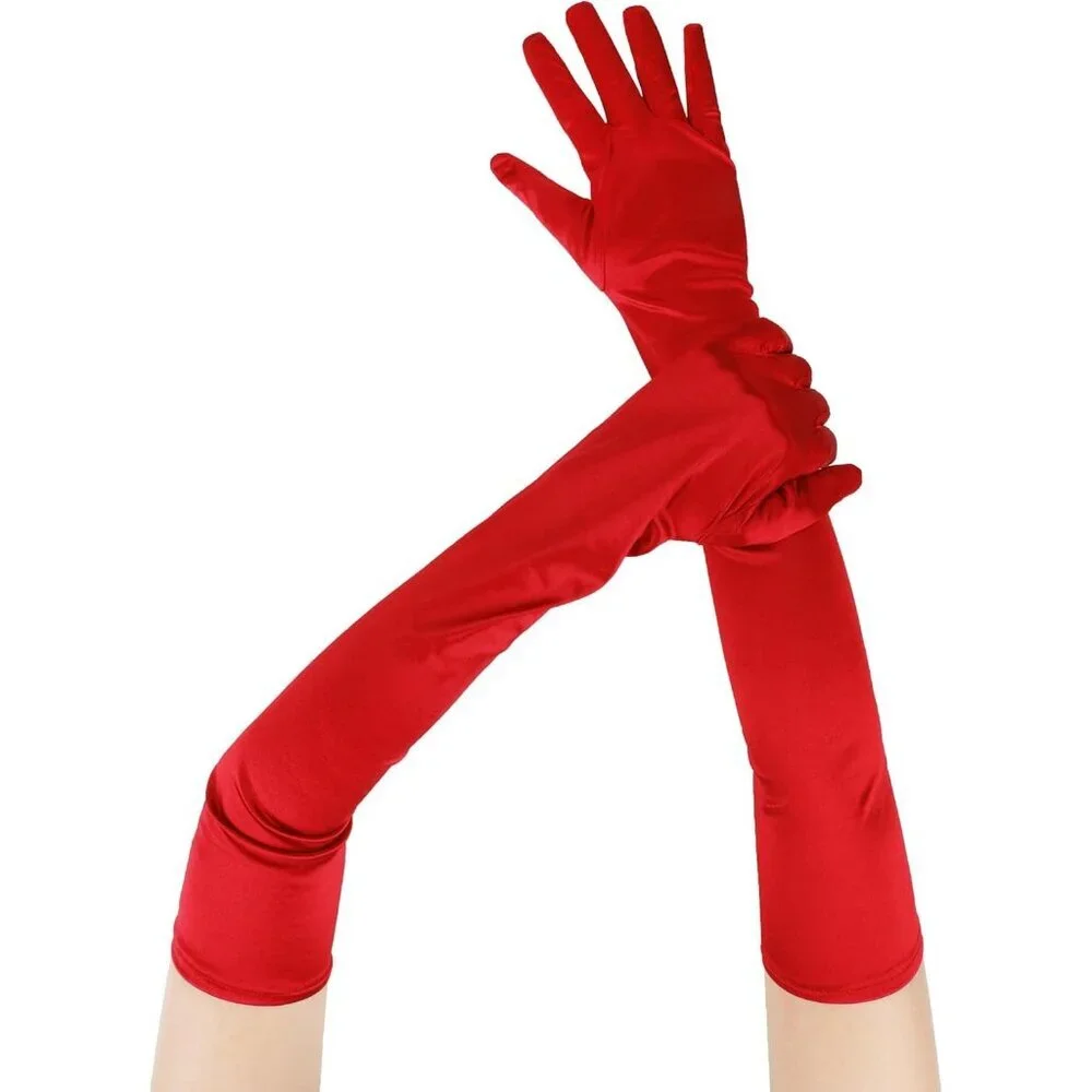 Women's Evening Red Long Satin Gloves Elbow Length Formal Party Prom Wear